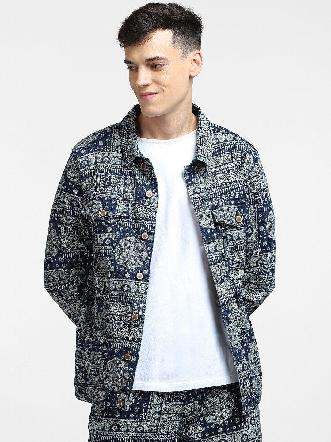 jack & jones men crop denim jacket with embroidered