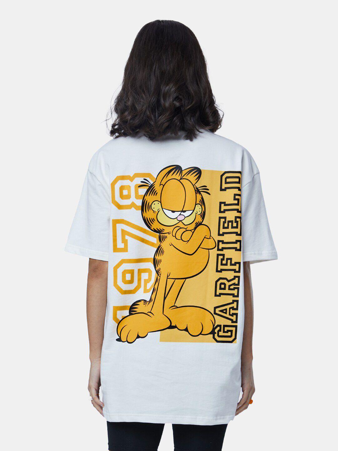 the souled store women garfield printed drop-shoulder sleeves loose t-shirt