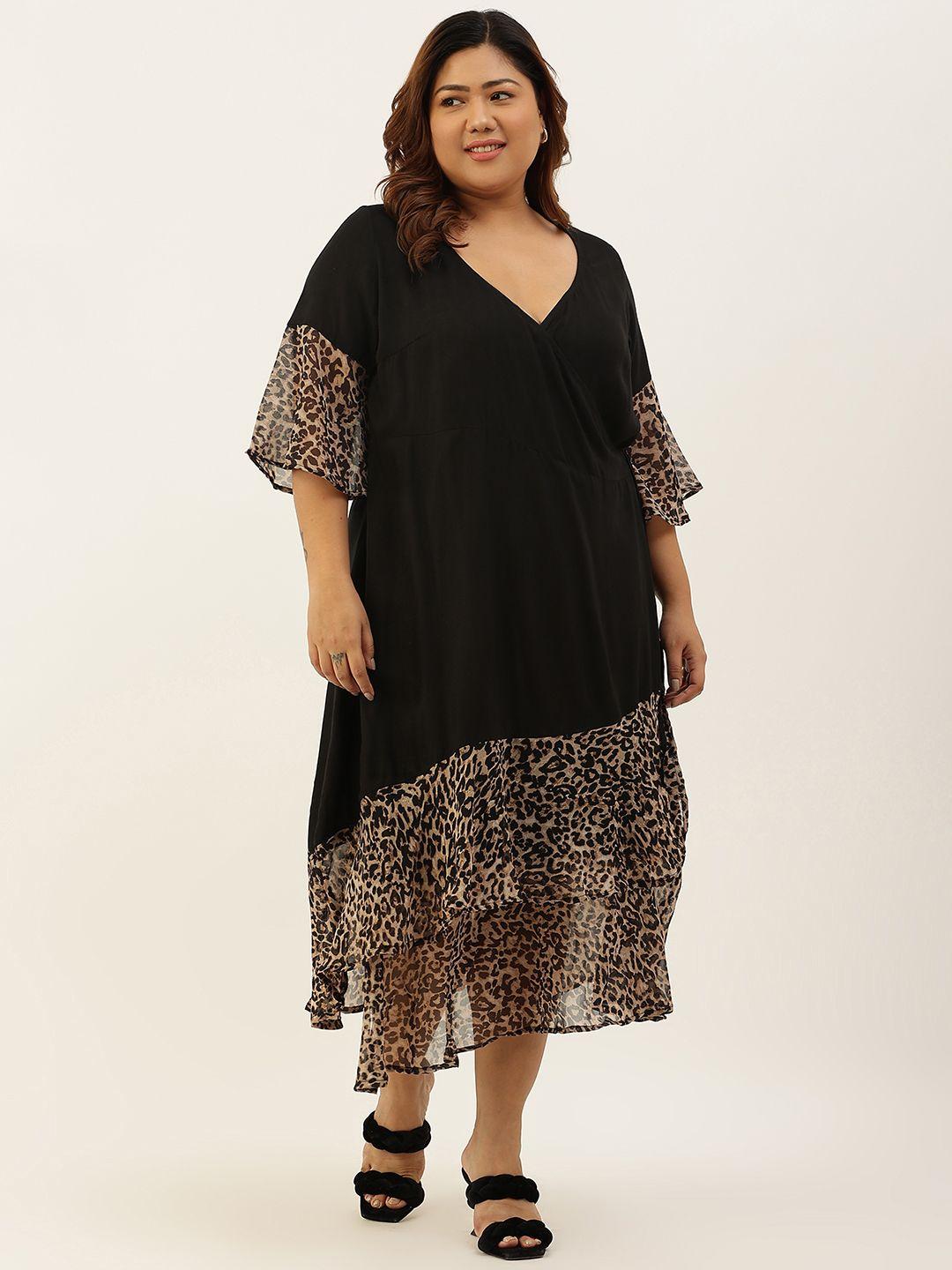 therebelinme black & brown animal layered plus size midi dress