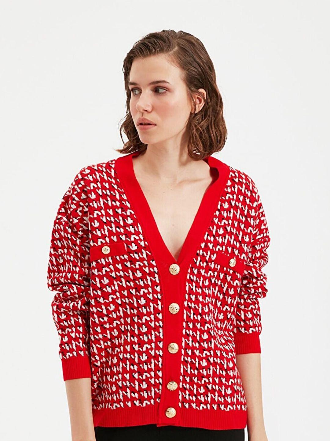 trendyol red geometric print blouson top