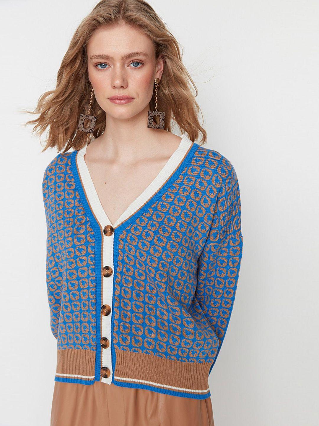 trendyol blue geometric print top