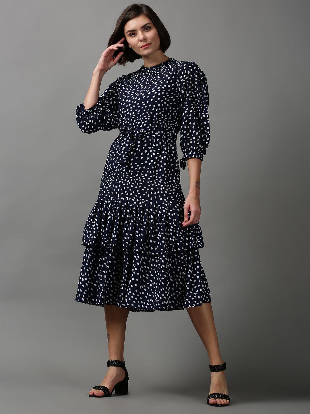 showoff women polka dot printed layered chiffon dress