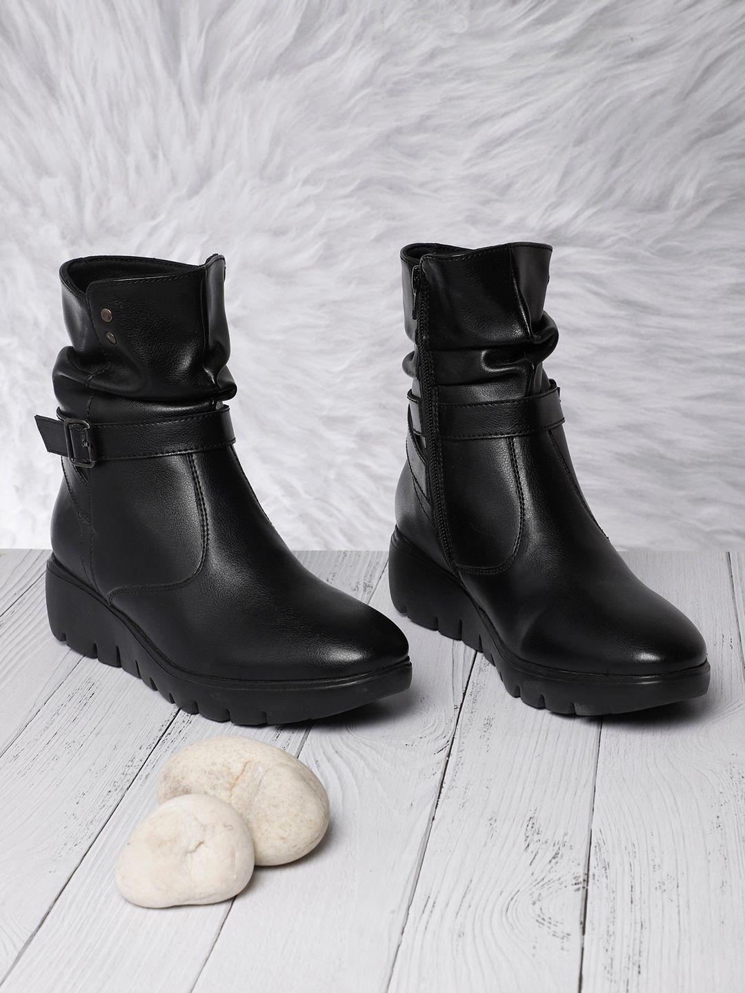 elle women textured mid-top monk boots