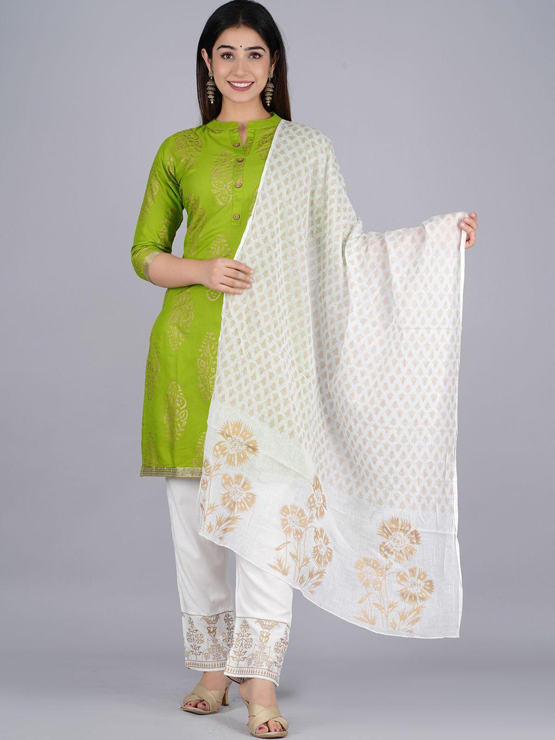 lovista women green kurta with trousers & with dupatta