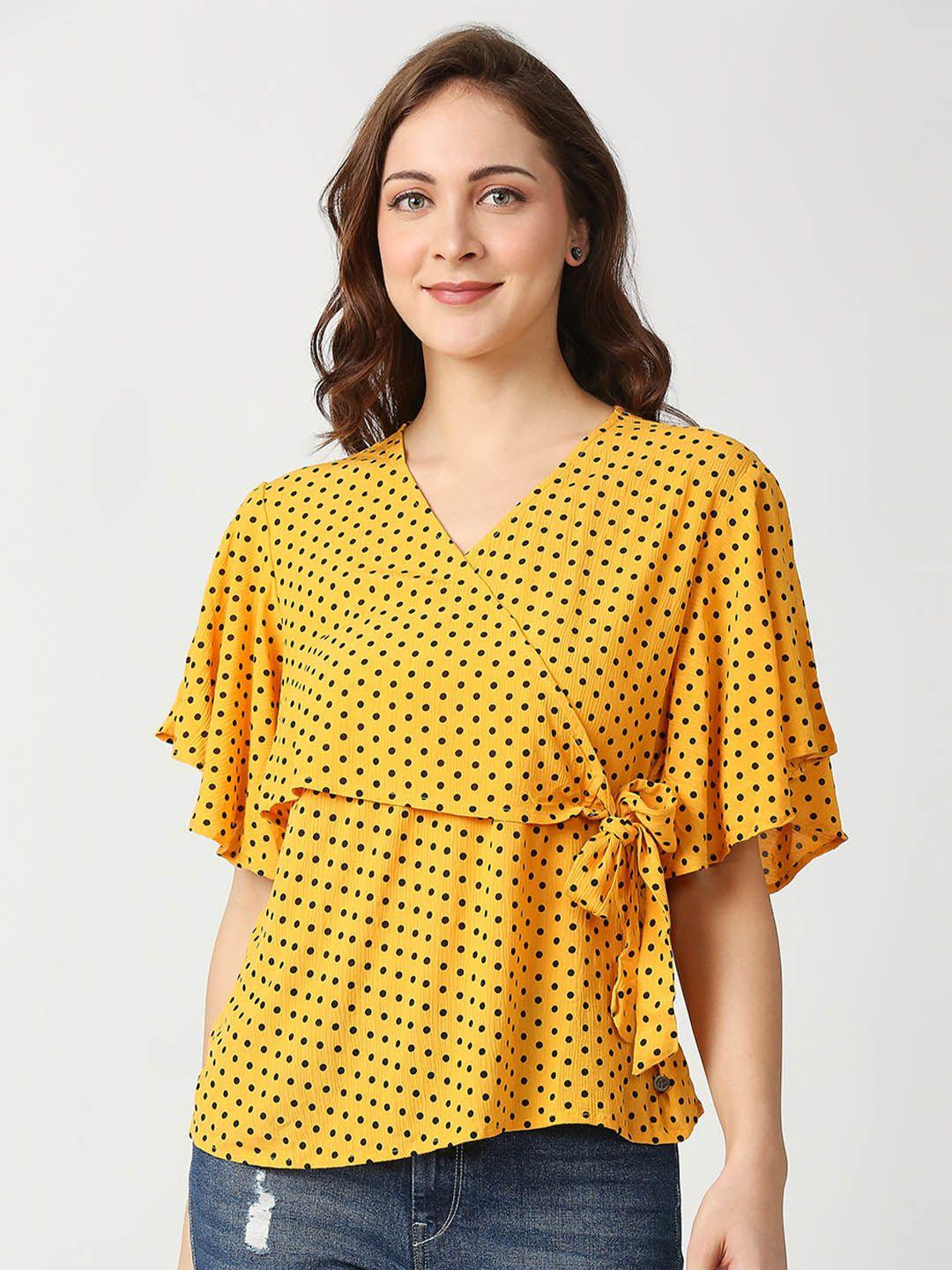 pepe jeans women yellow print wrap top