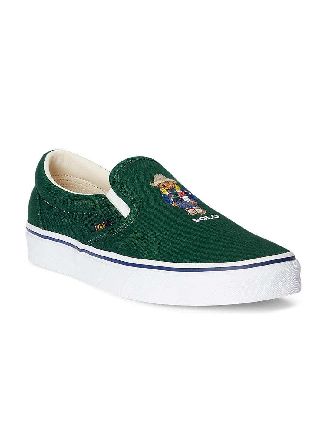 polo ralph lauren men keaton polo bear printed leather slip-on sneakers