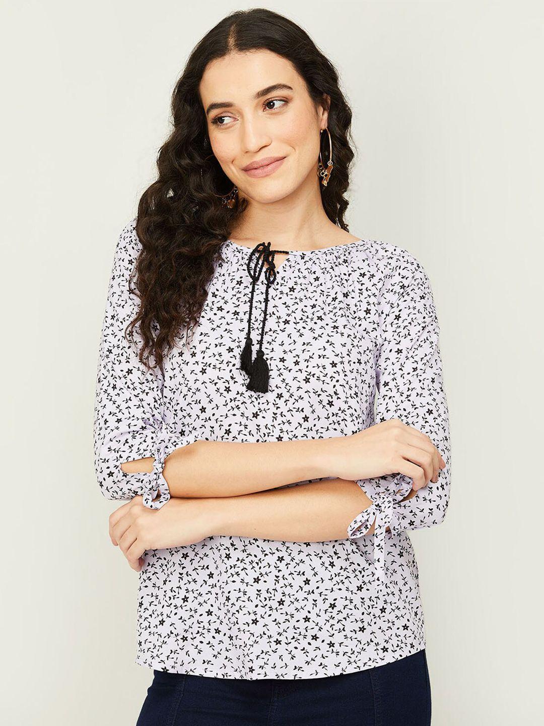 fame forever by lifestyle floral print tie-up neck top