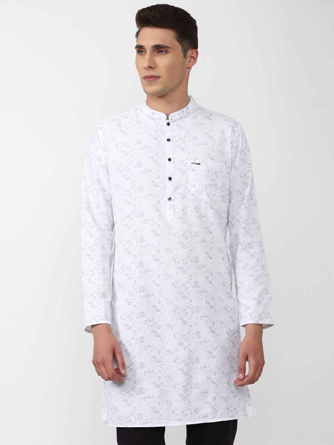 peter england men white printed kurta