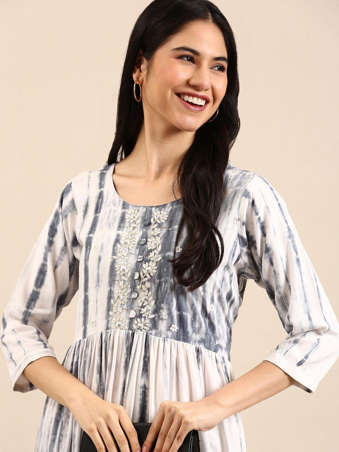 showoff women white printed kurta