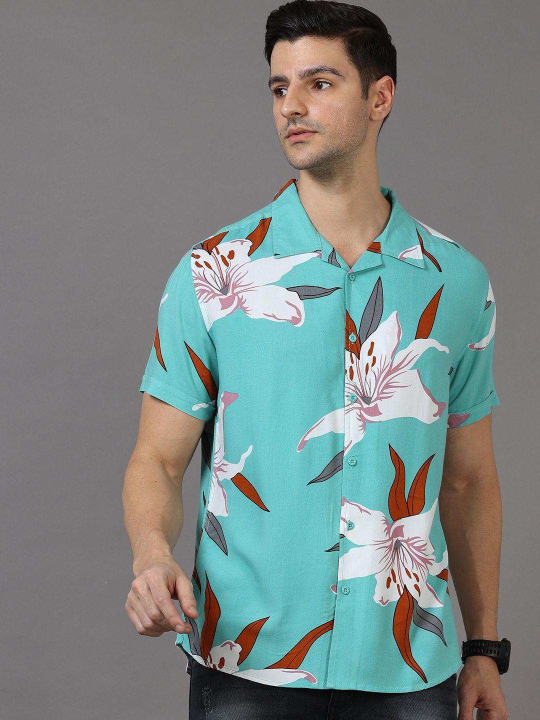 here&now men slim fit floral printed casual shirt