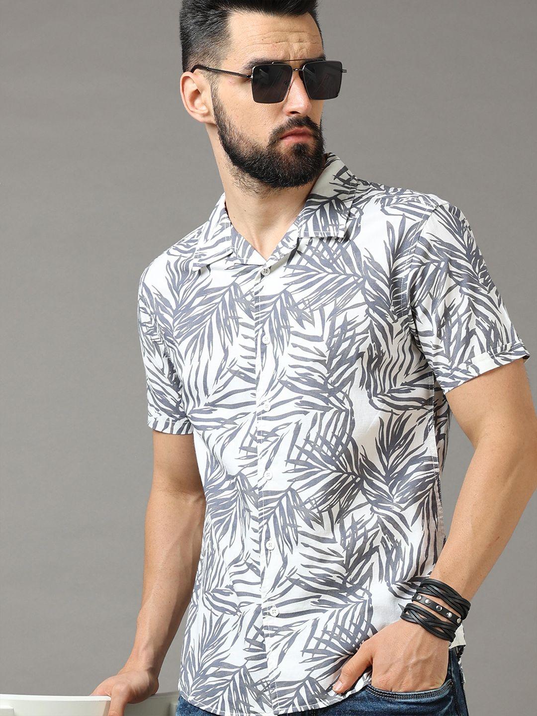 here&now men slim fit floral printed casual shirt