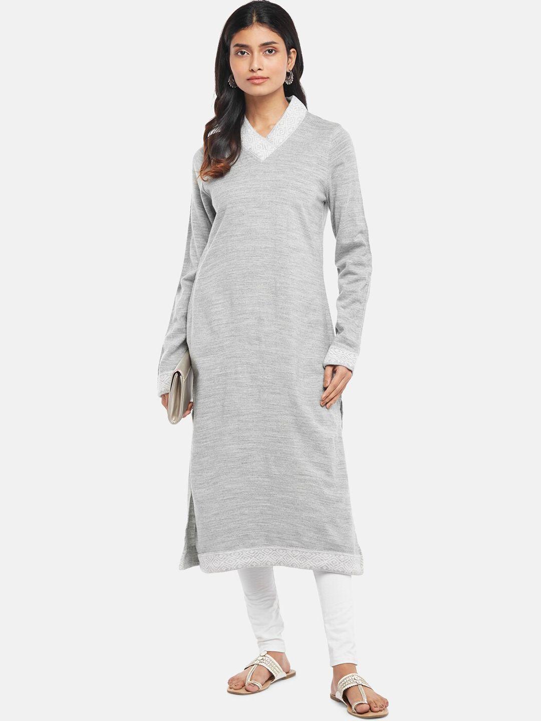 rangmanch by pantaloons women grey v-neck straight kurta