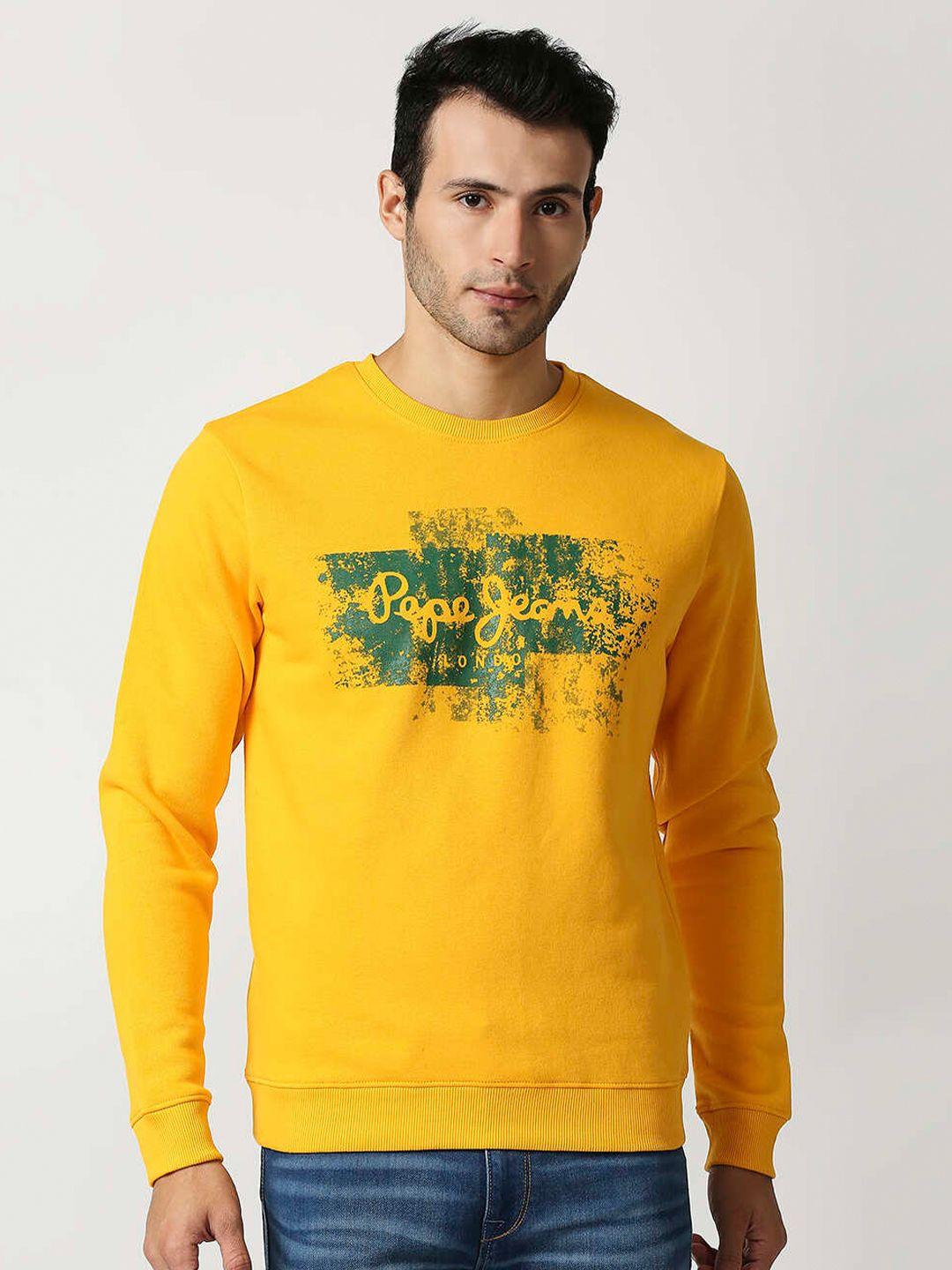 pepe jeans men yellow printed sweatshirt