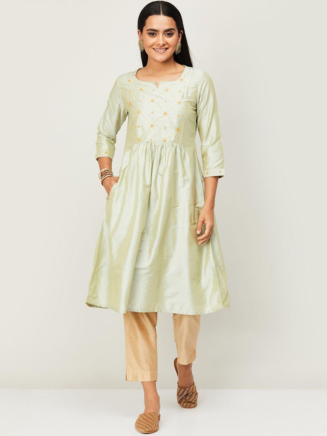 melange by lifestyle women green yoke design a-line kurta