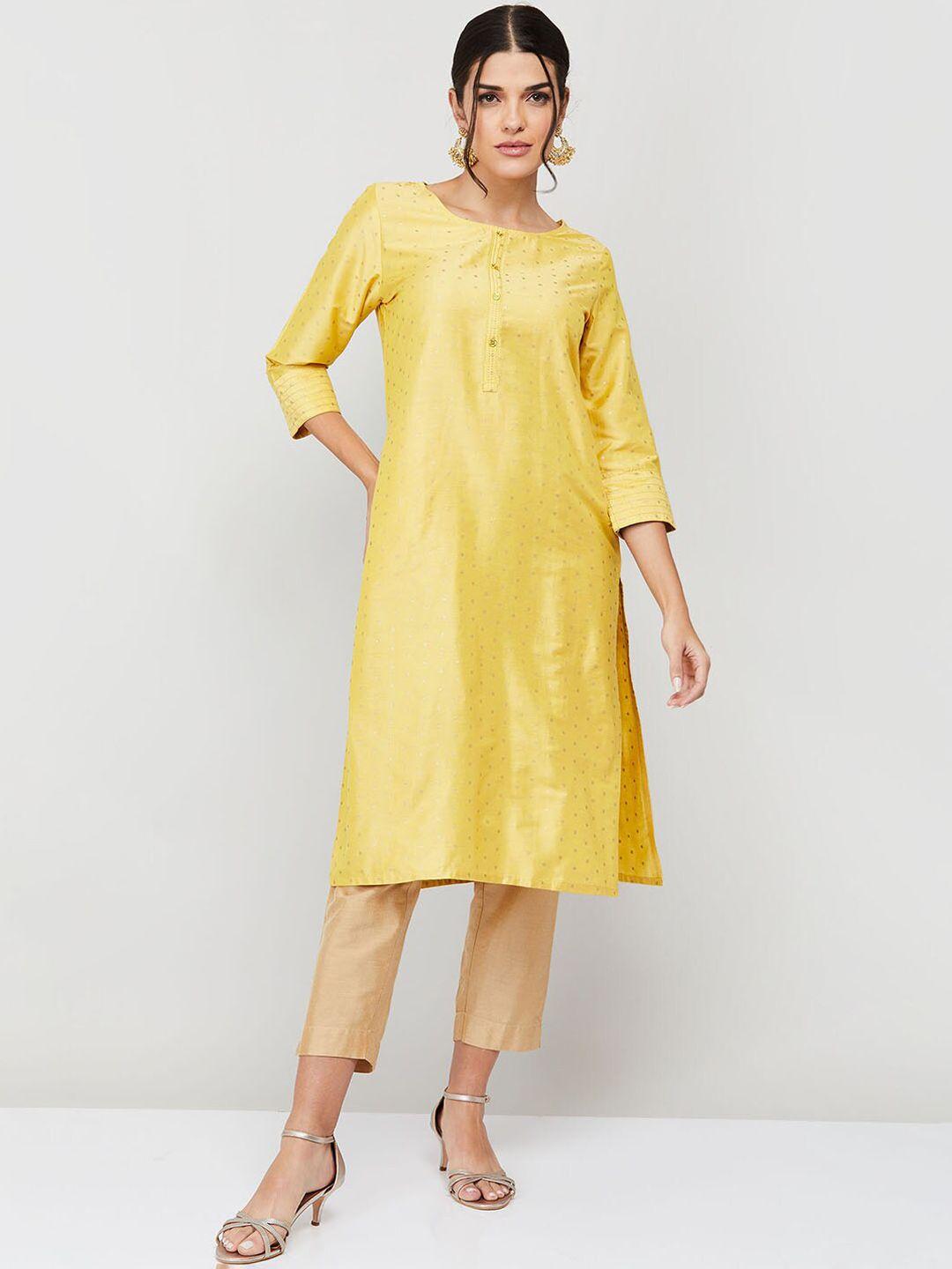 melange by lifestyle women yellow thread work kurta