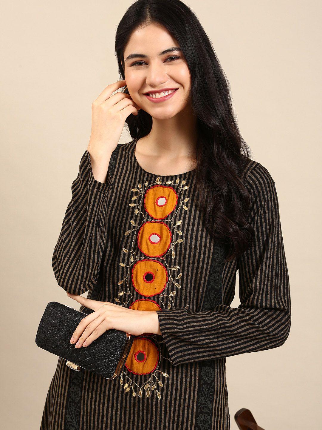 showoff women black striped gotta patti kurta with palazzos