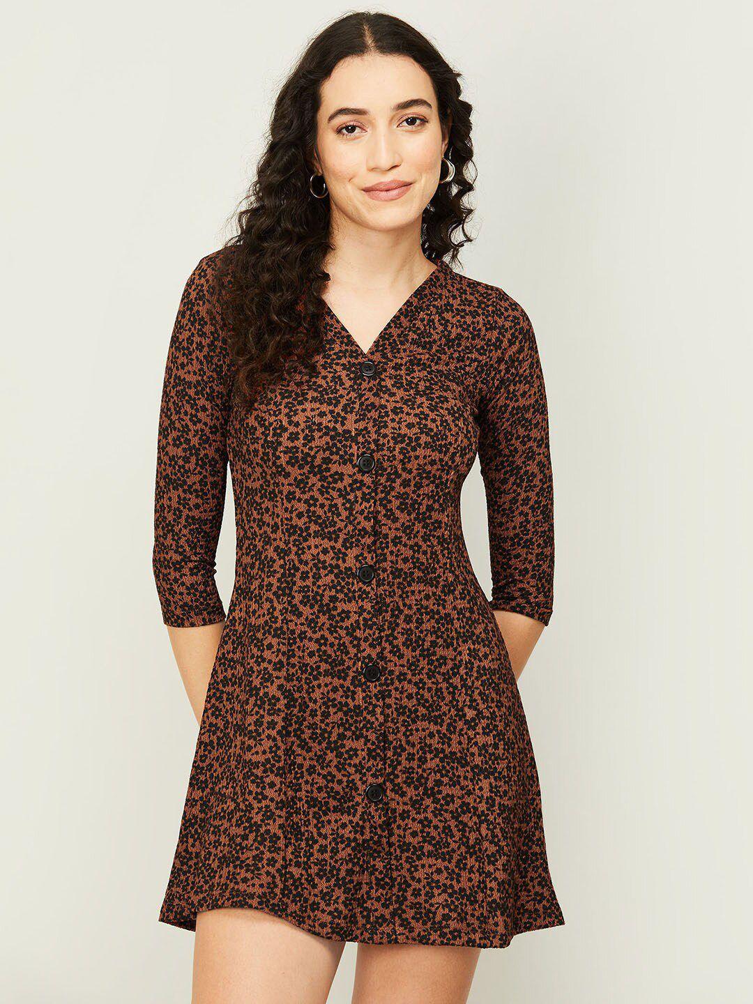 ginger by lifestyle brown floral a-line dress