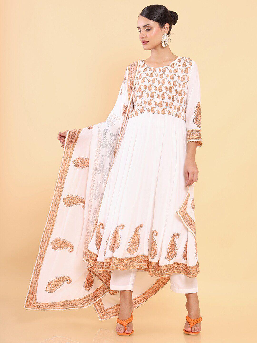 soch women off white printed kurta with trousers & with dupatta