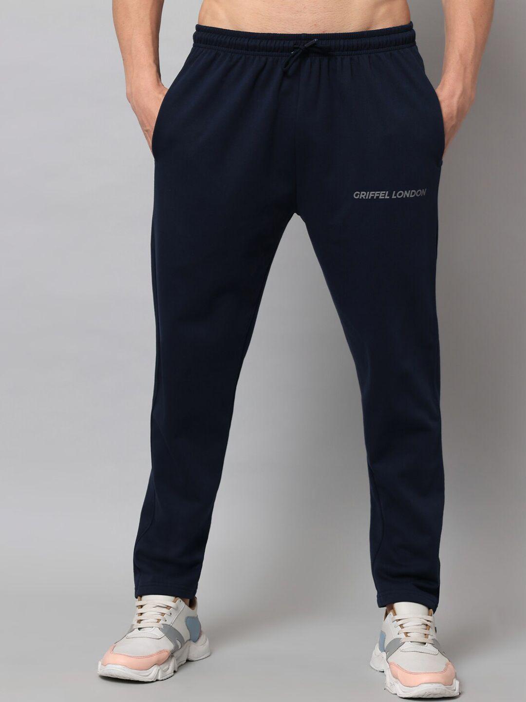 griffel men navy blue solid cotton track pants