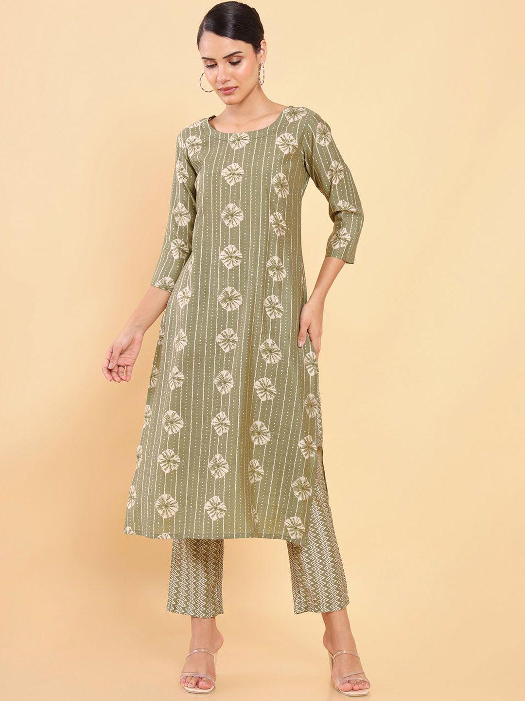 soch women green printed kurta with trousers