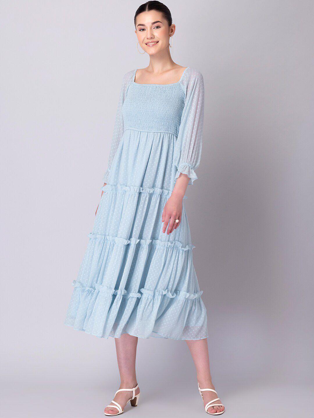 faballey blue striped georgette empire midi dress