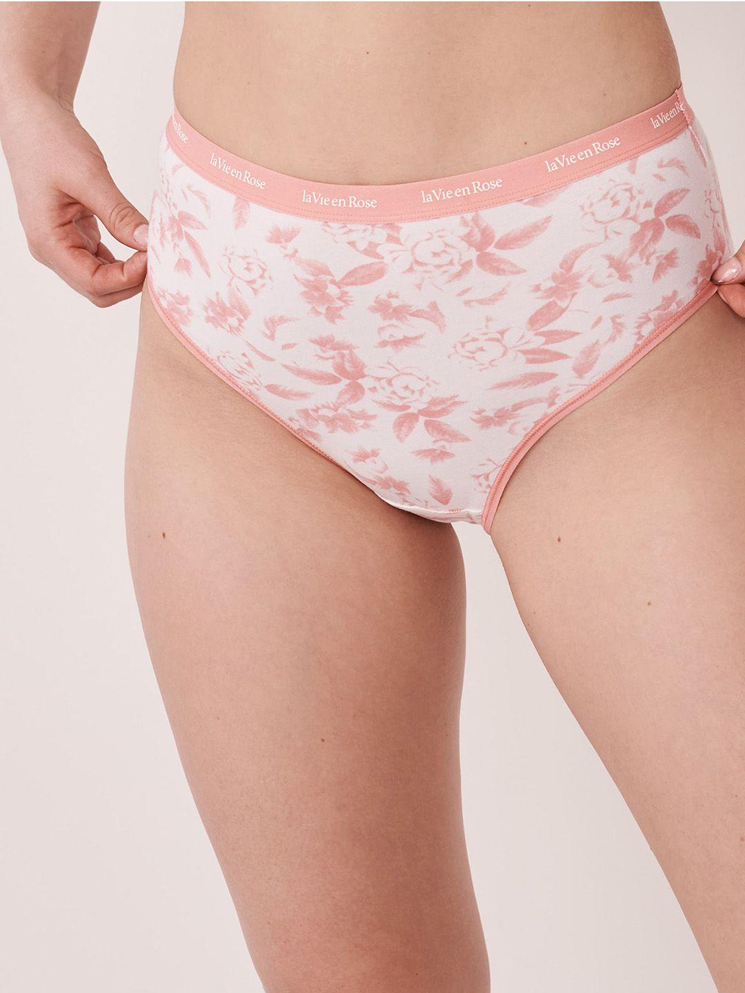 la vie en rose women white& peach colored printed hipster briefs