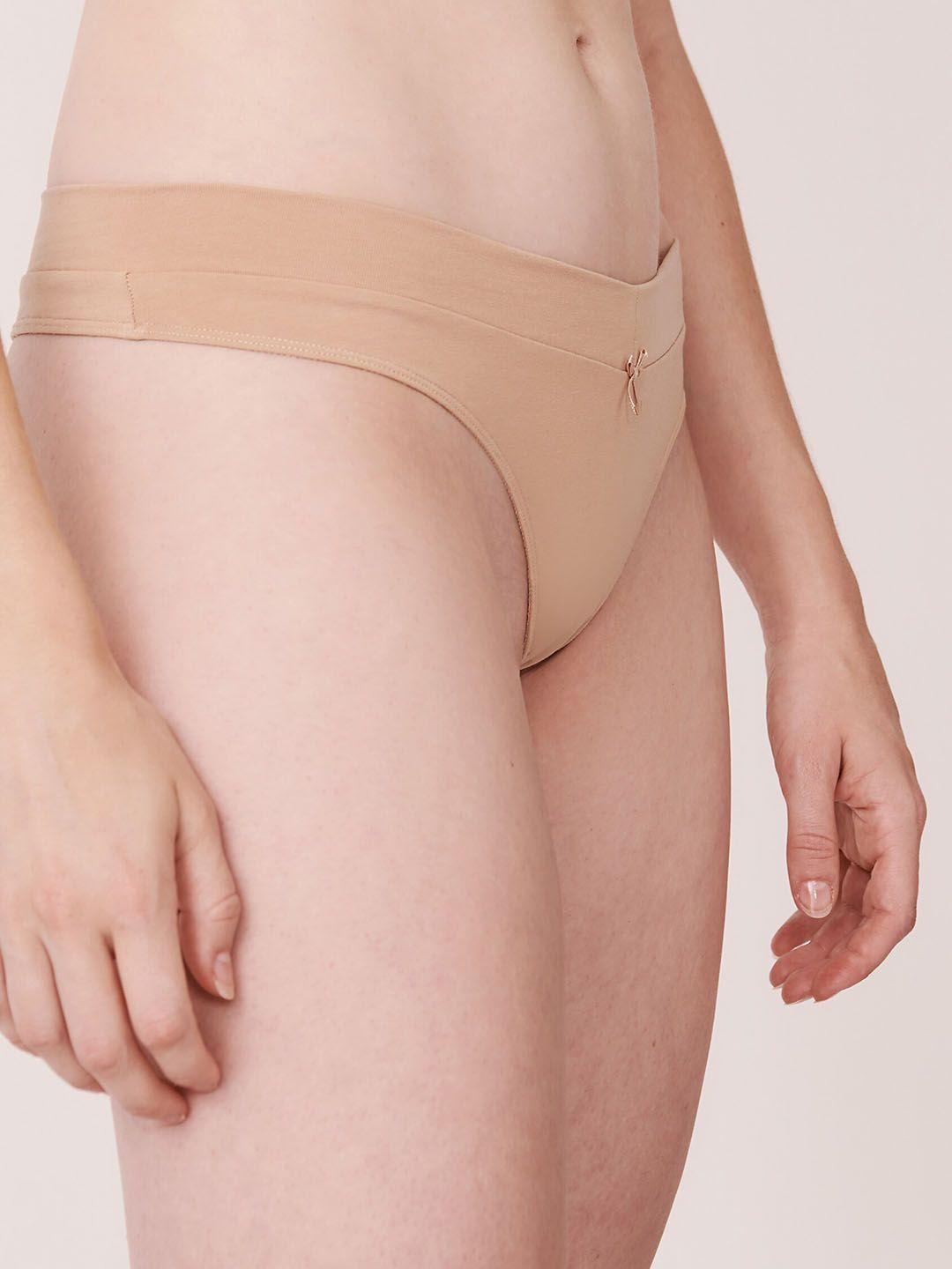 la vie en rose women beige colored solid thong  briefs