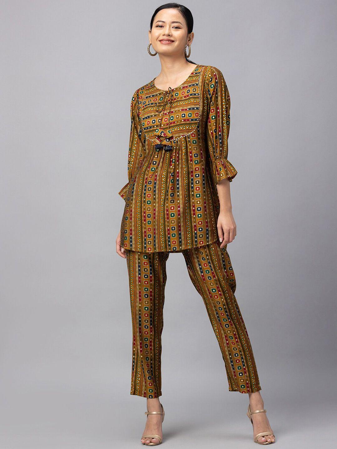 sangria women mustard yellow printed co-ords