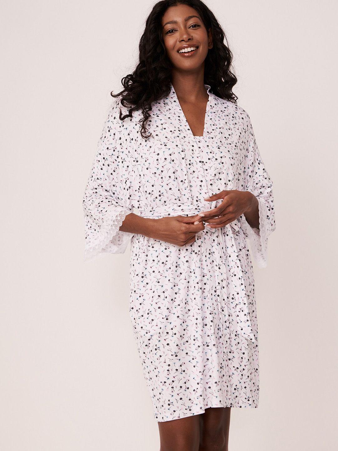 la vie en rose women white printed lace kimono robe