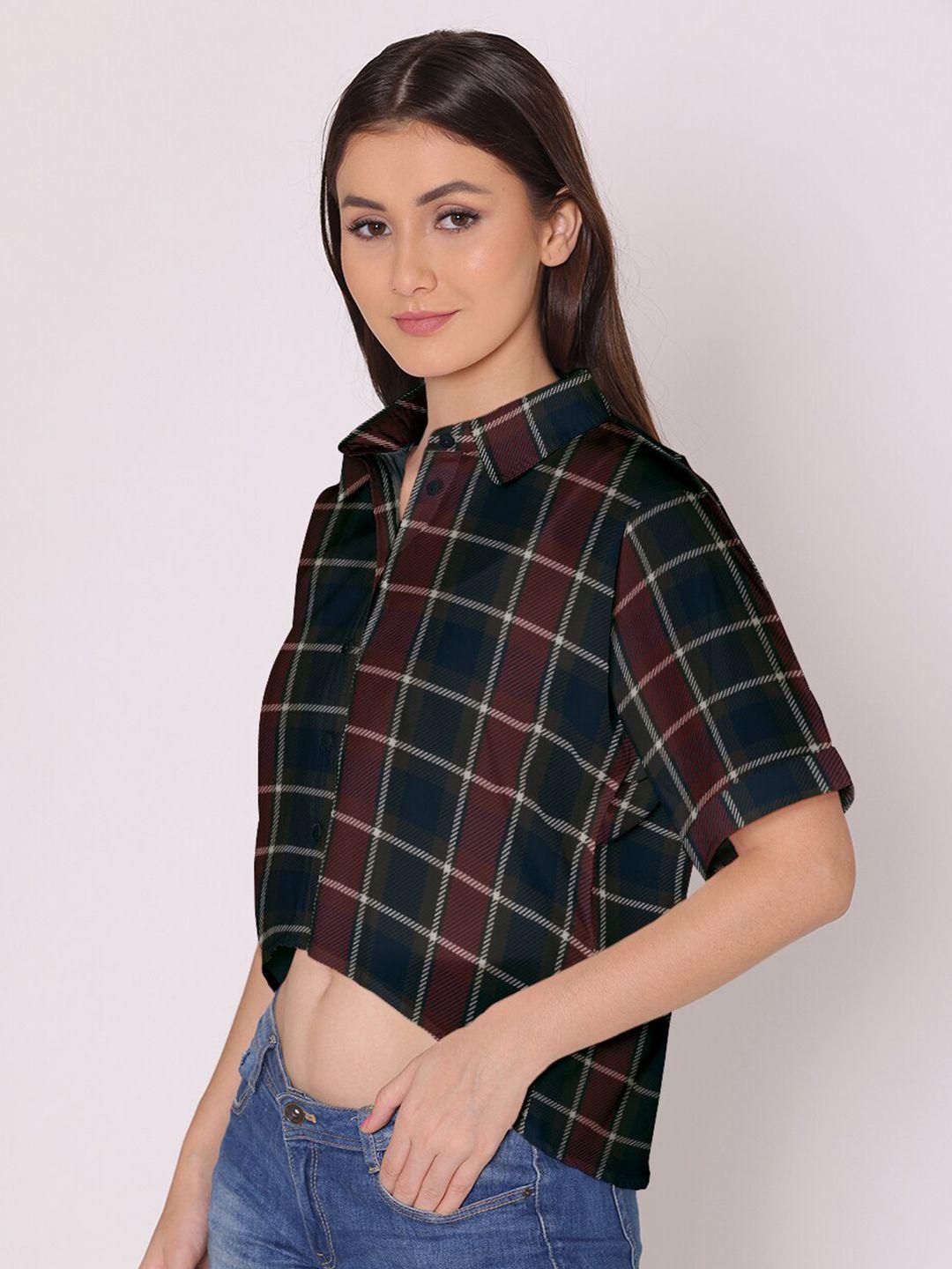 dressberry women black boxy checked casual shirt