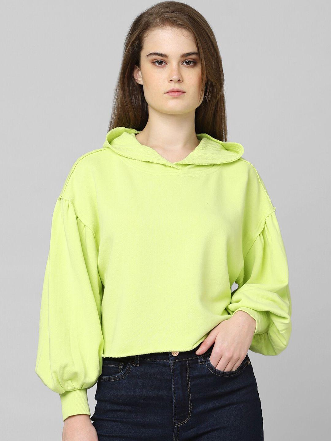 only women green solid hooded t-shirt