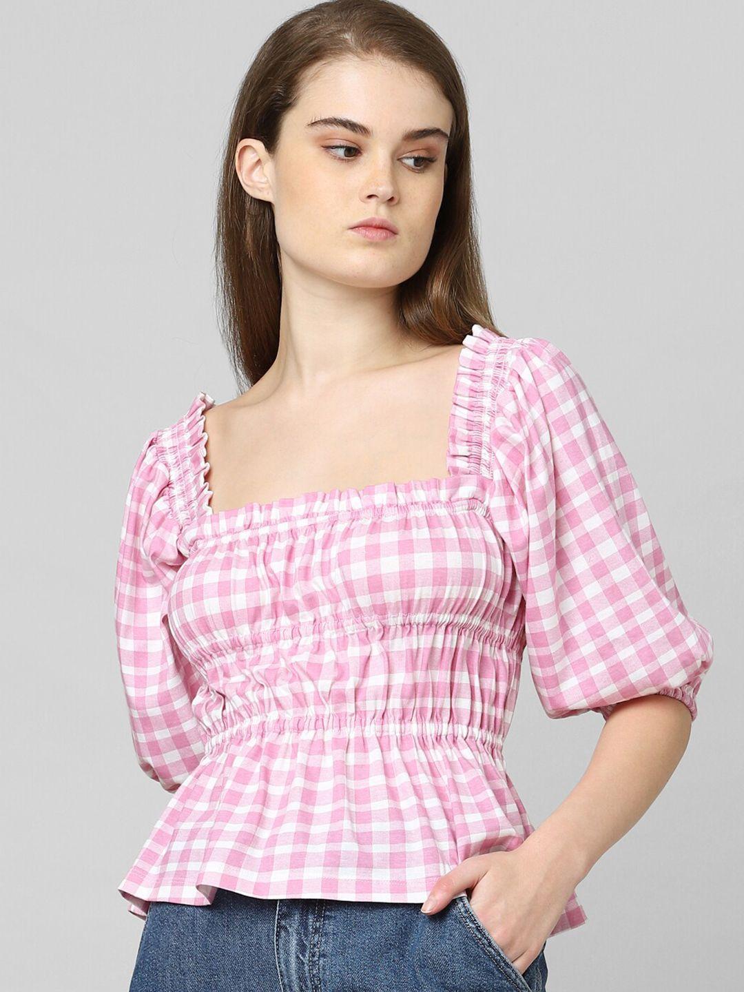 only pink checked peplum top