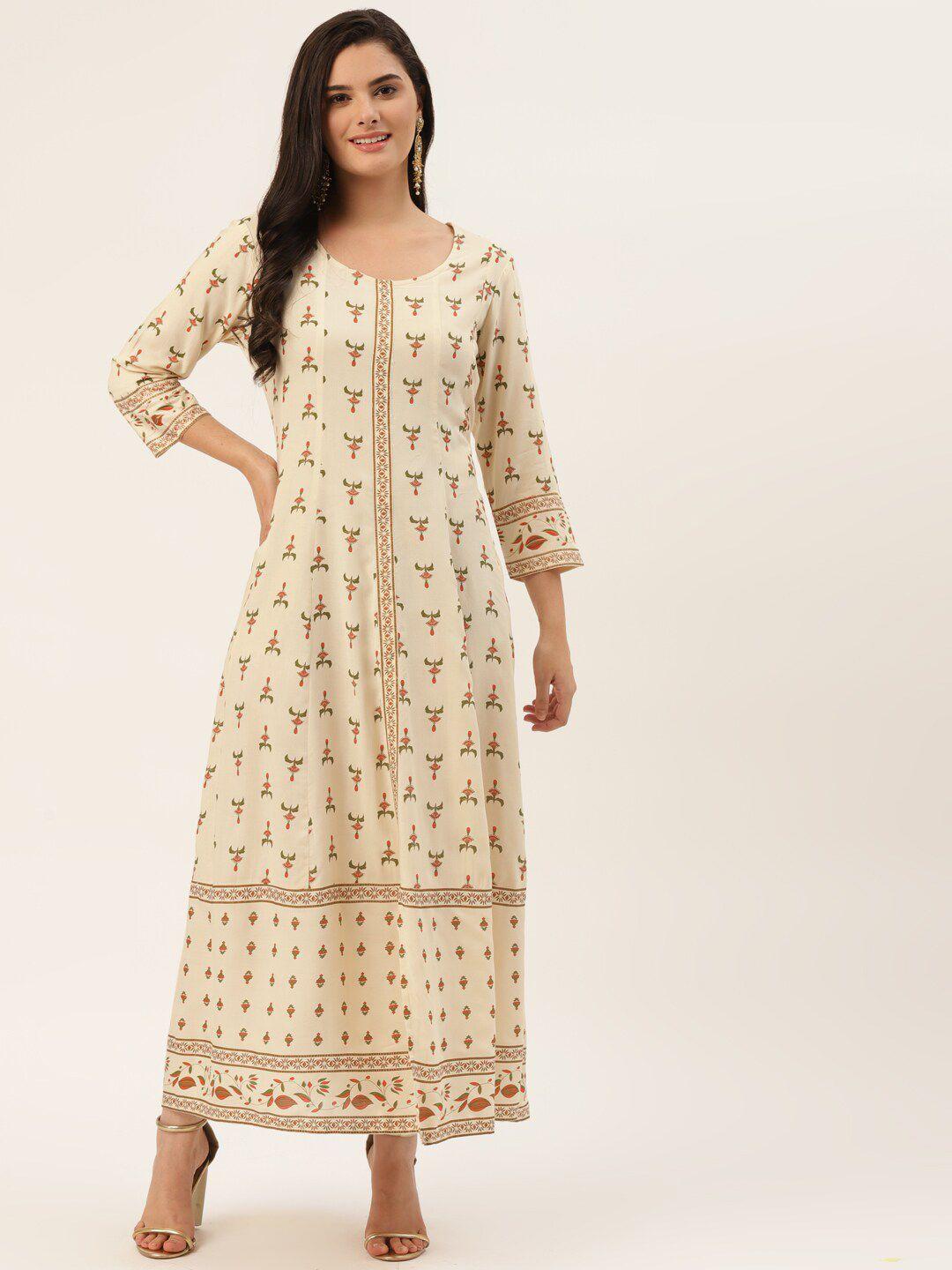 here&now women cream-coloured floral maxi ethnic dress