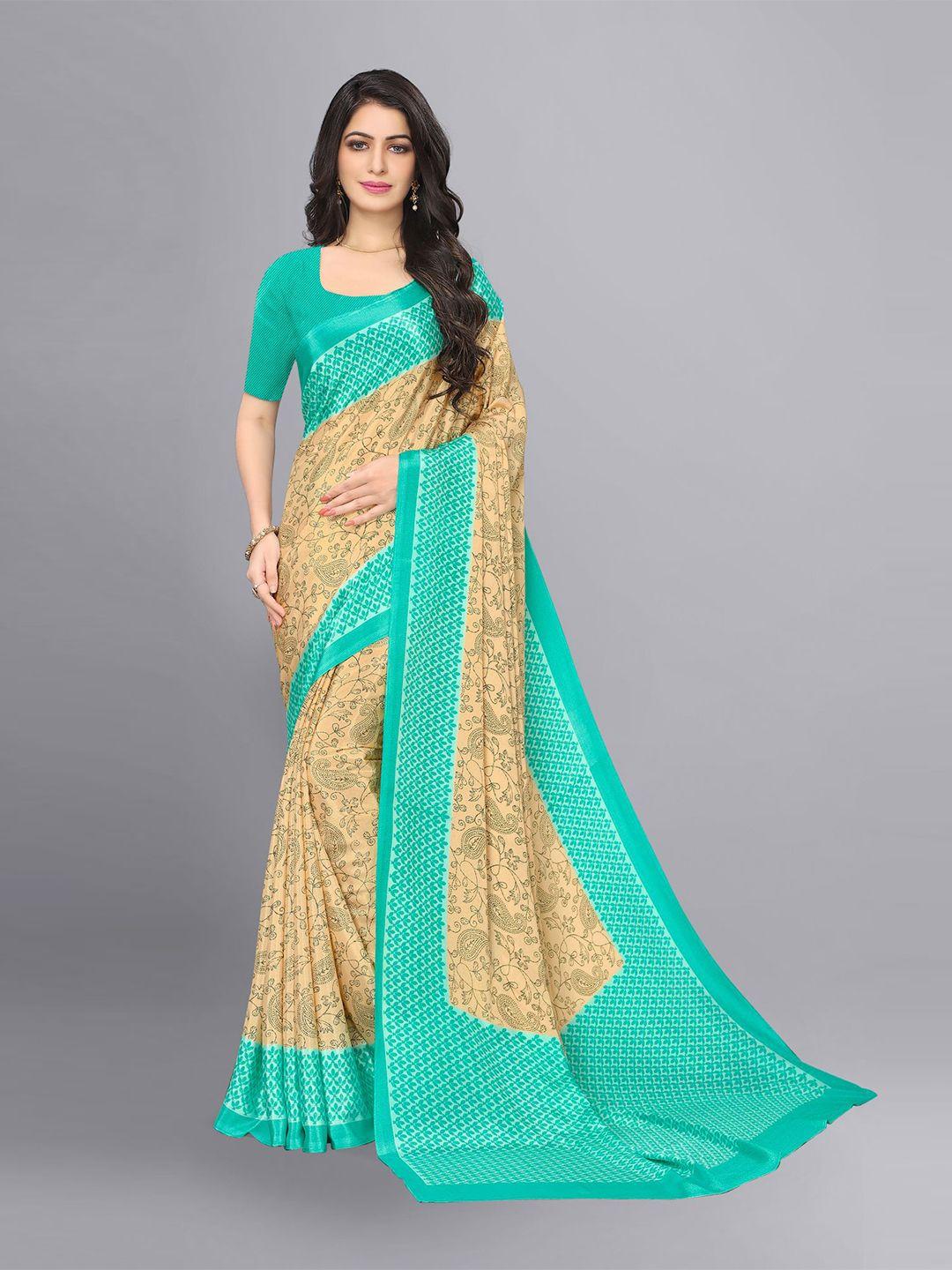 vimla teal green & yellow floral art silk tussar saree