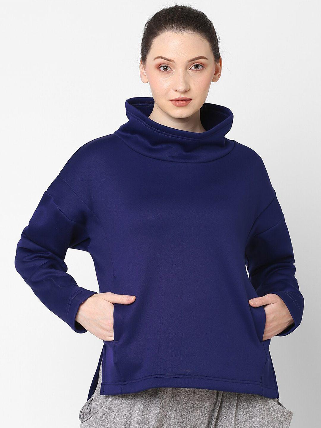 asics women blue brushed knit pullover sweatshirt