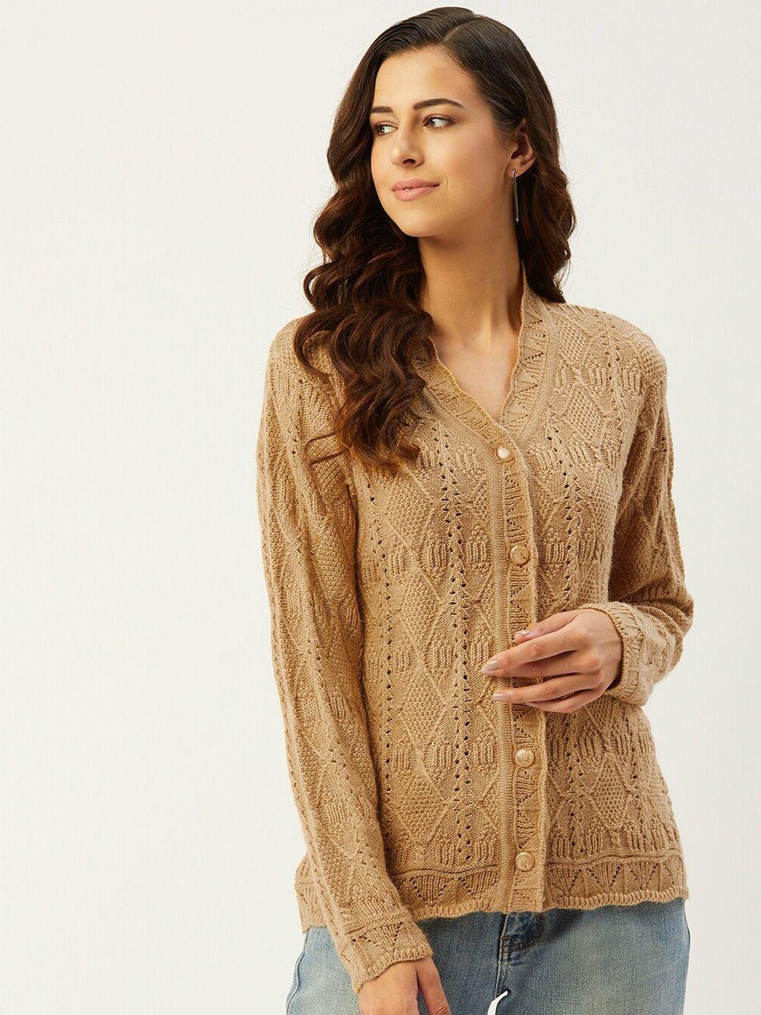 rivza women camel brown floral cardigan