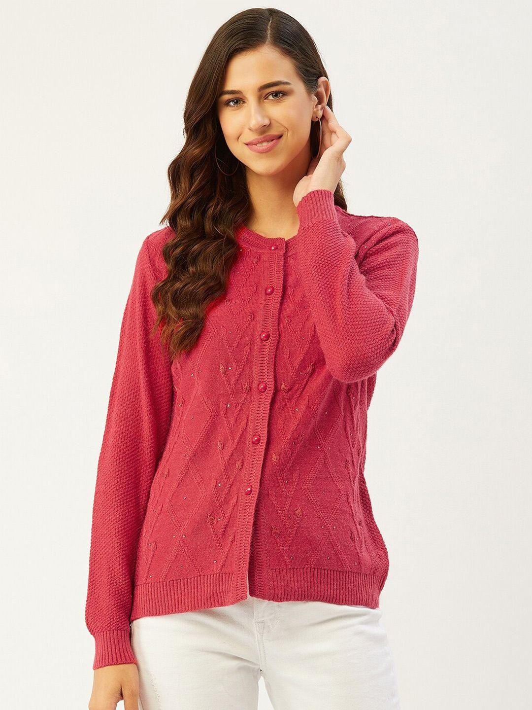 rivza women pink cable front open knit cardigan