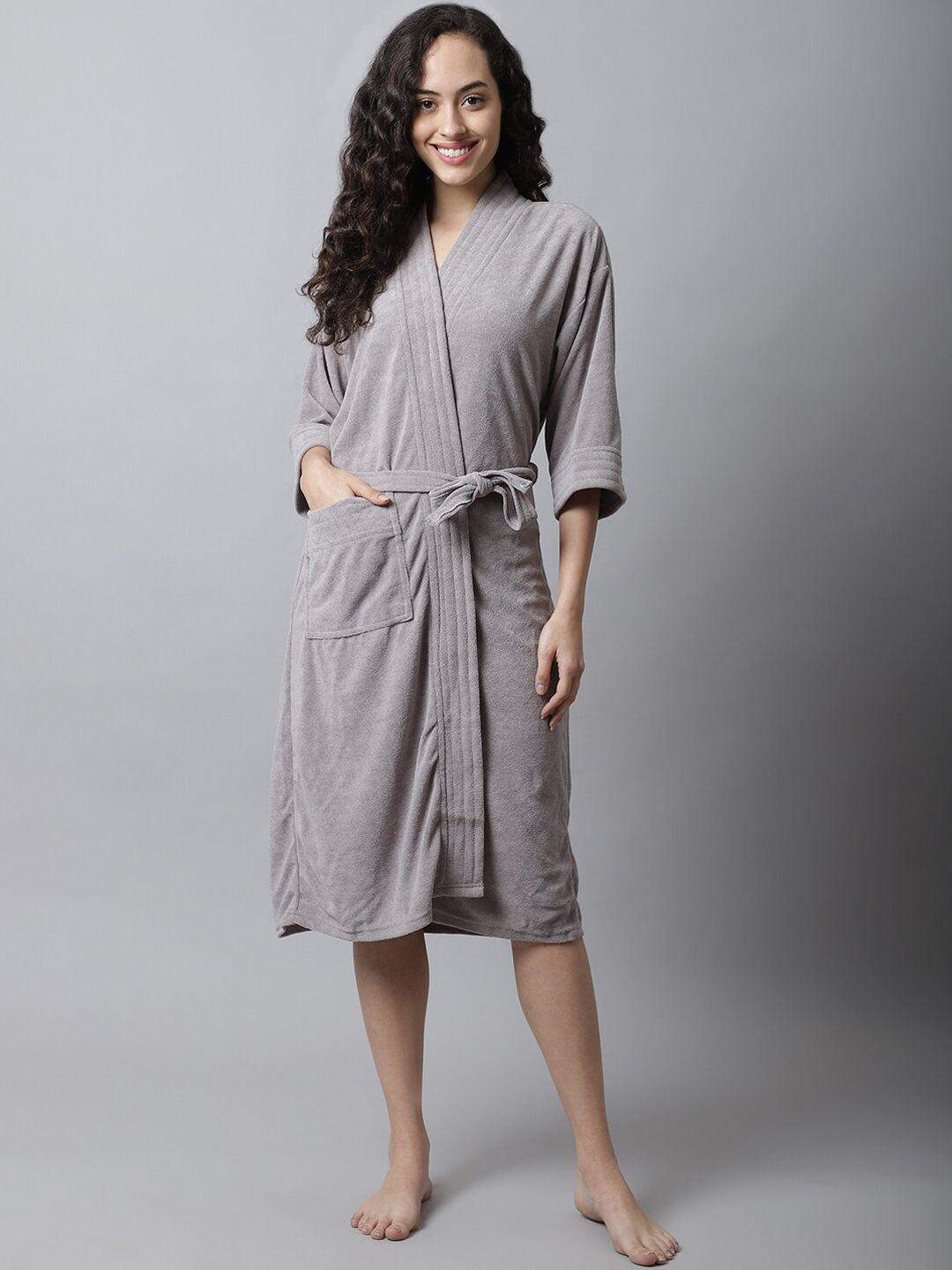 elevanto women grey solid bath robe