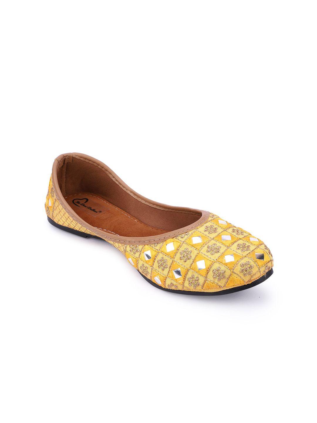 the desi dulhan women yellow embellished ethnic ballerinas flats