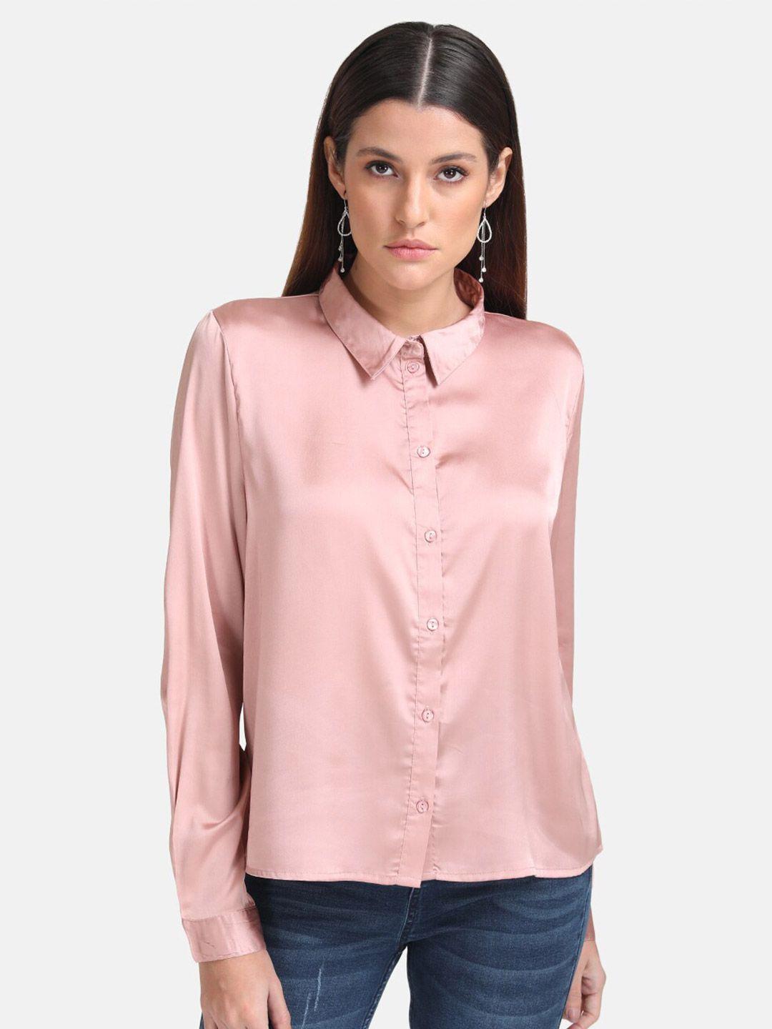 kazo women pink classic slim fit shirt