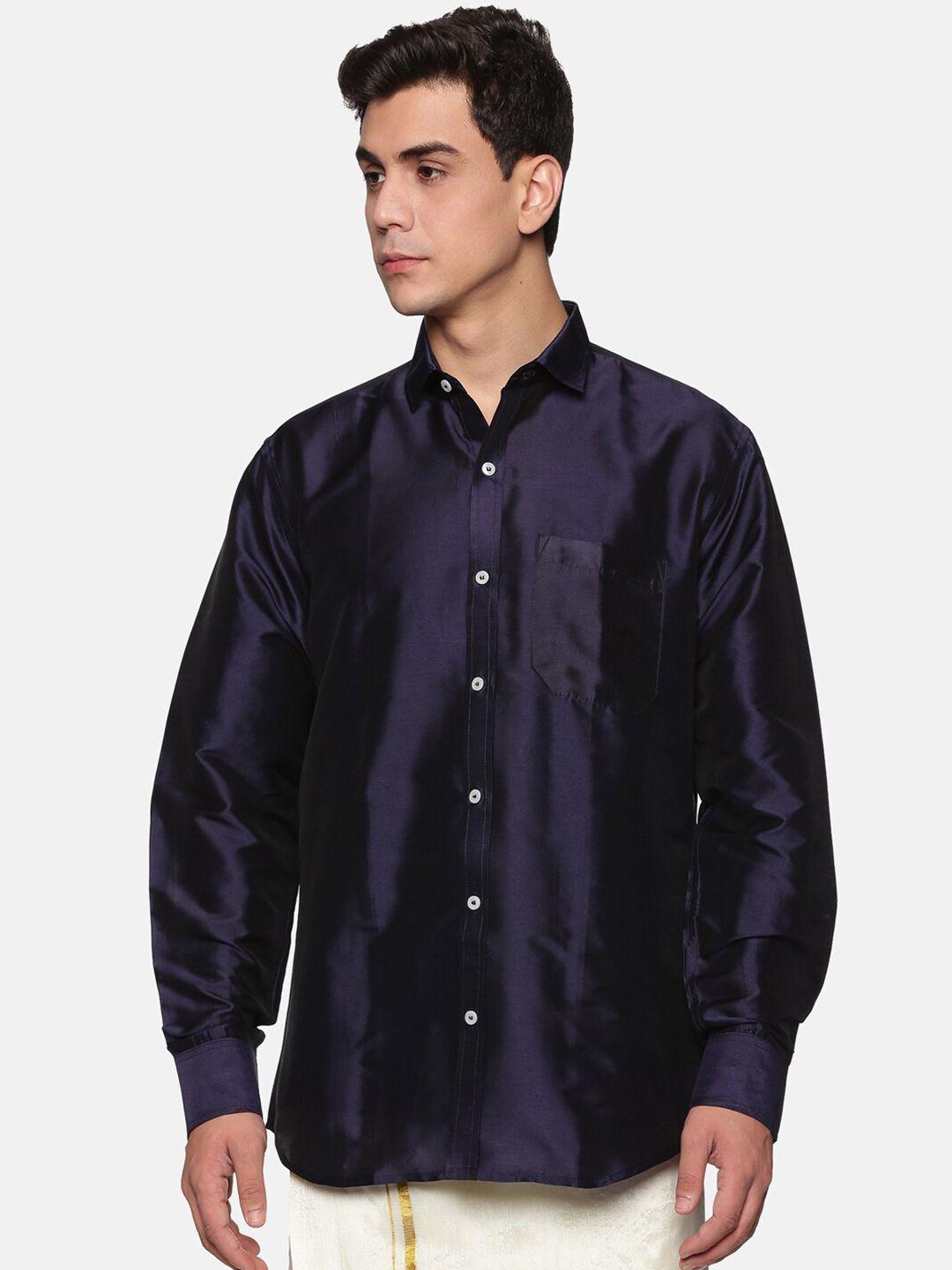 sethukrishna men navy blue standard casual shirt