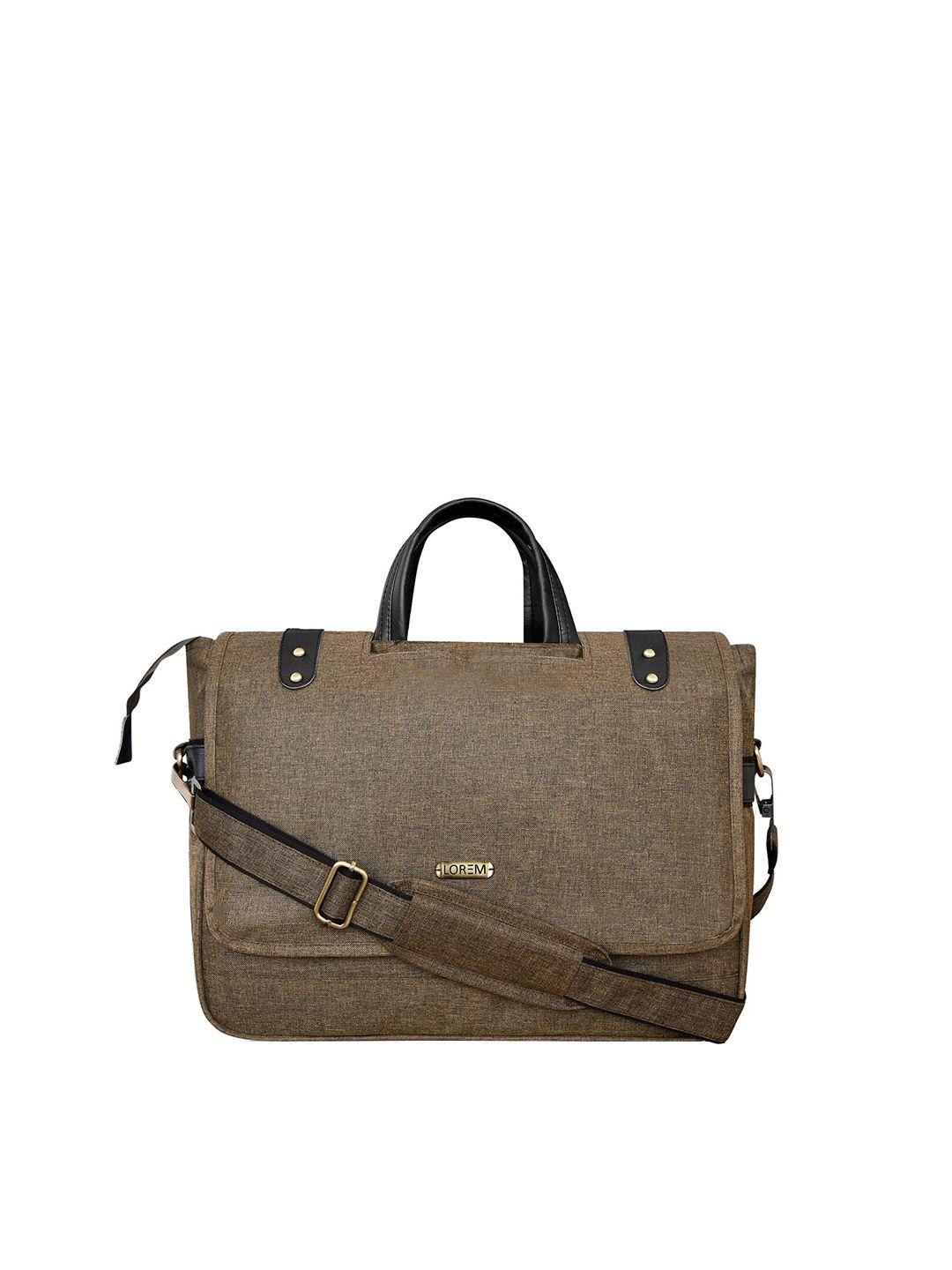 lorem men khaki & black textured laptop bag