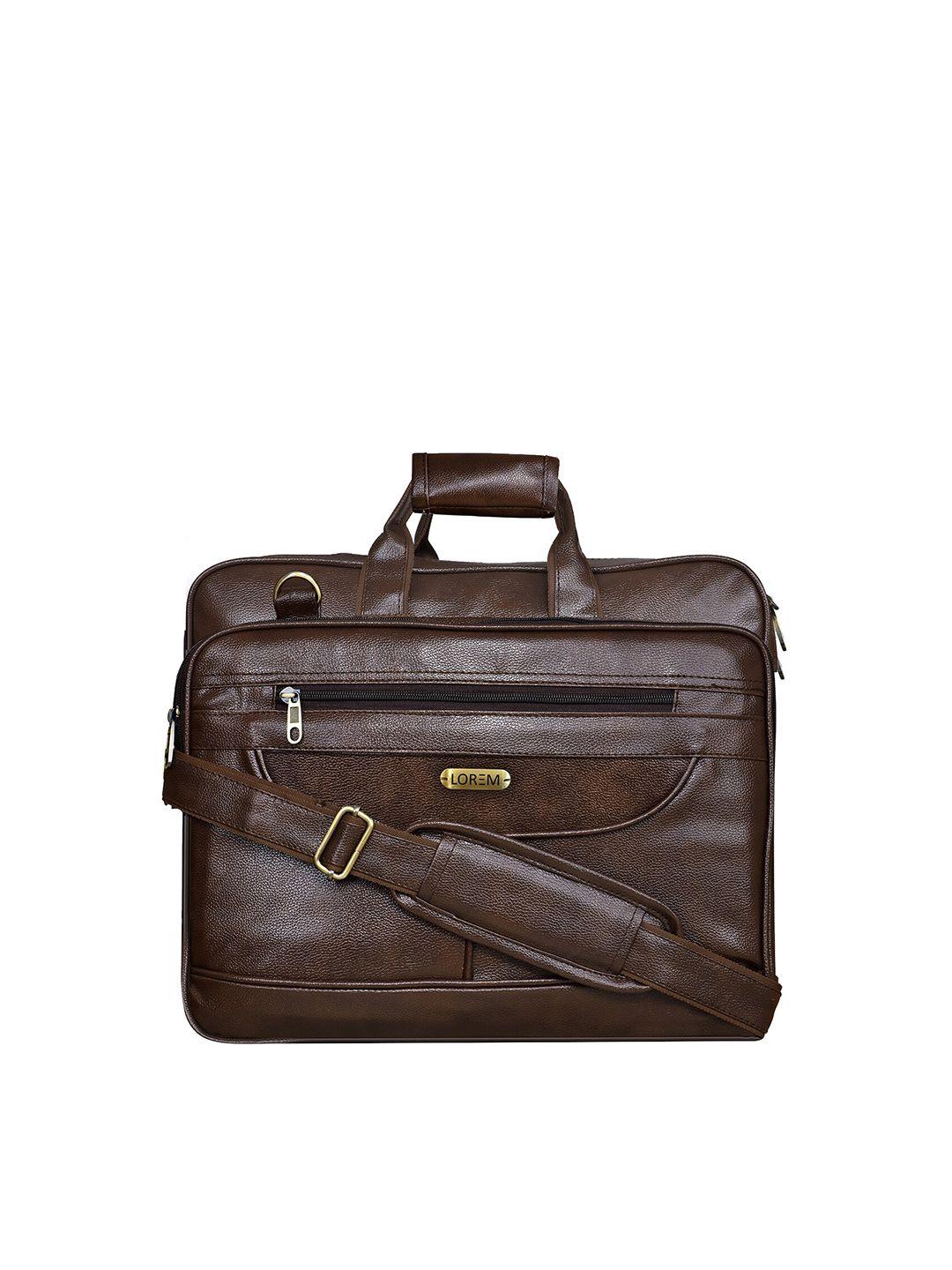 lorem men coffee brown textured laptop bag