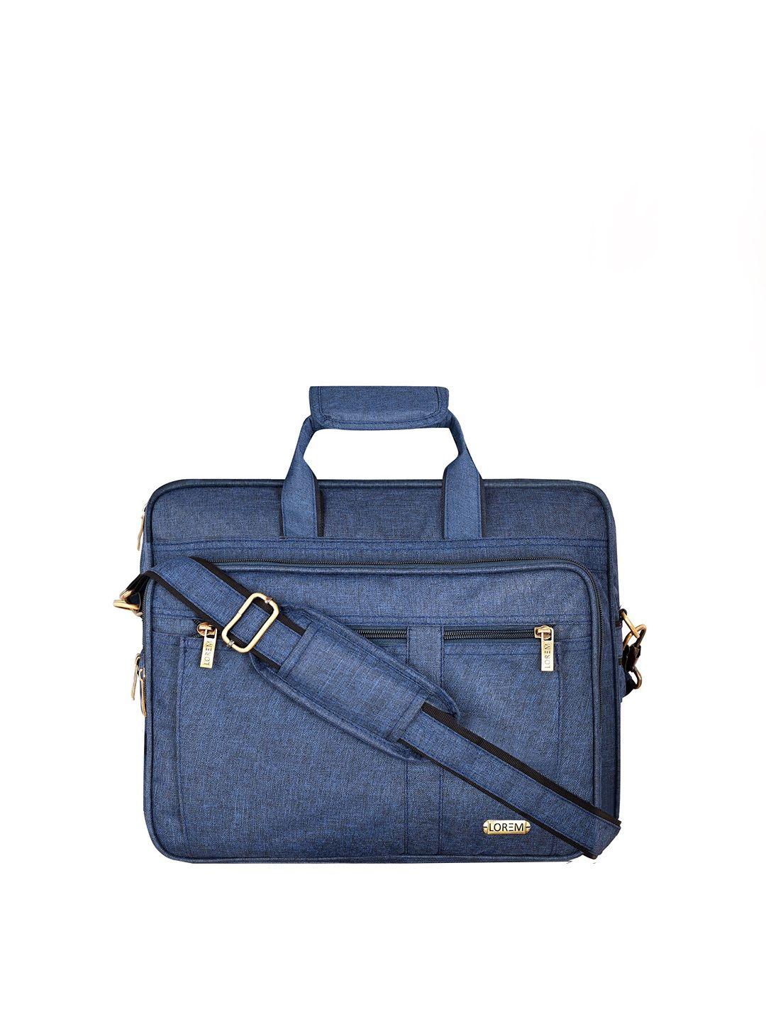 lorem men blue & gold-toned textured laptop bag