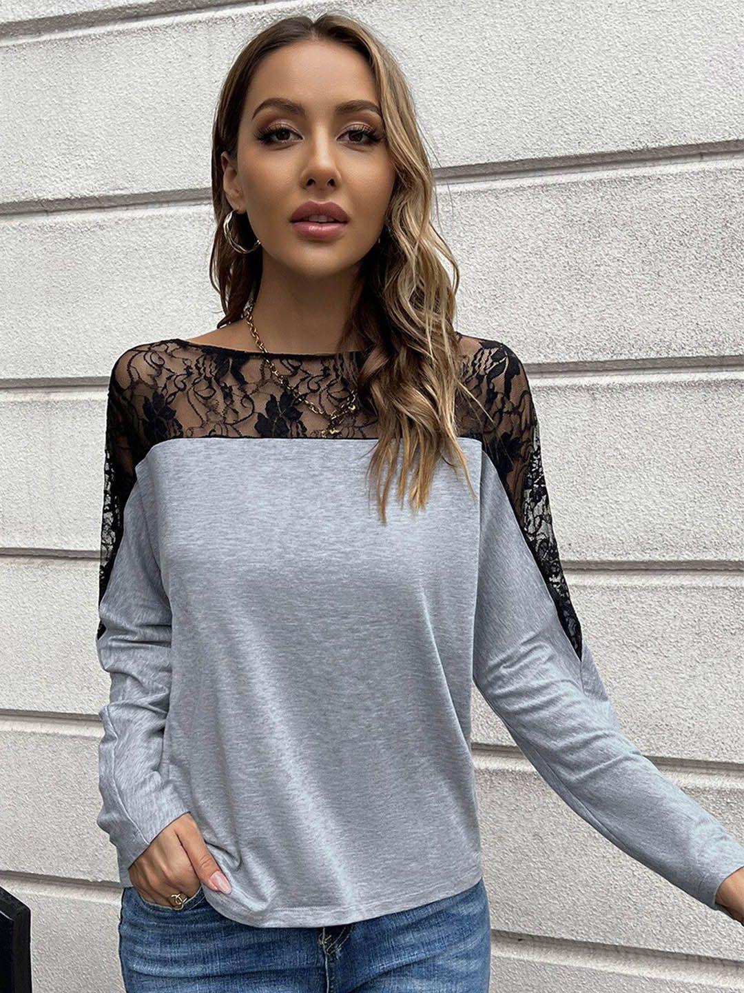 bostreet women laced grey regular top