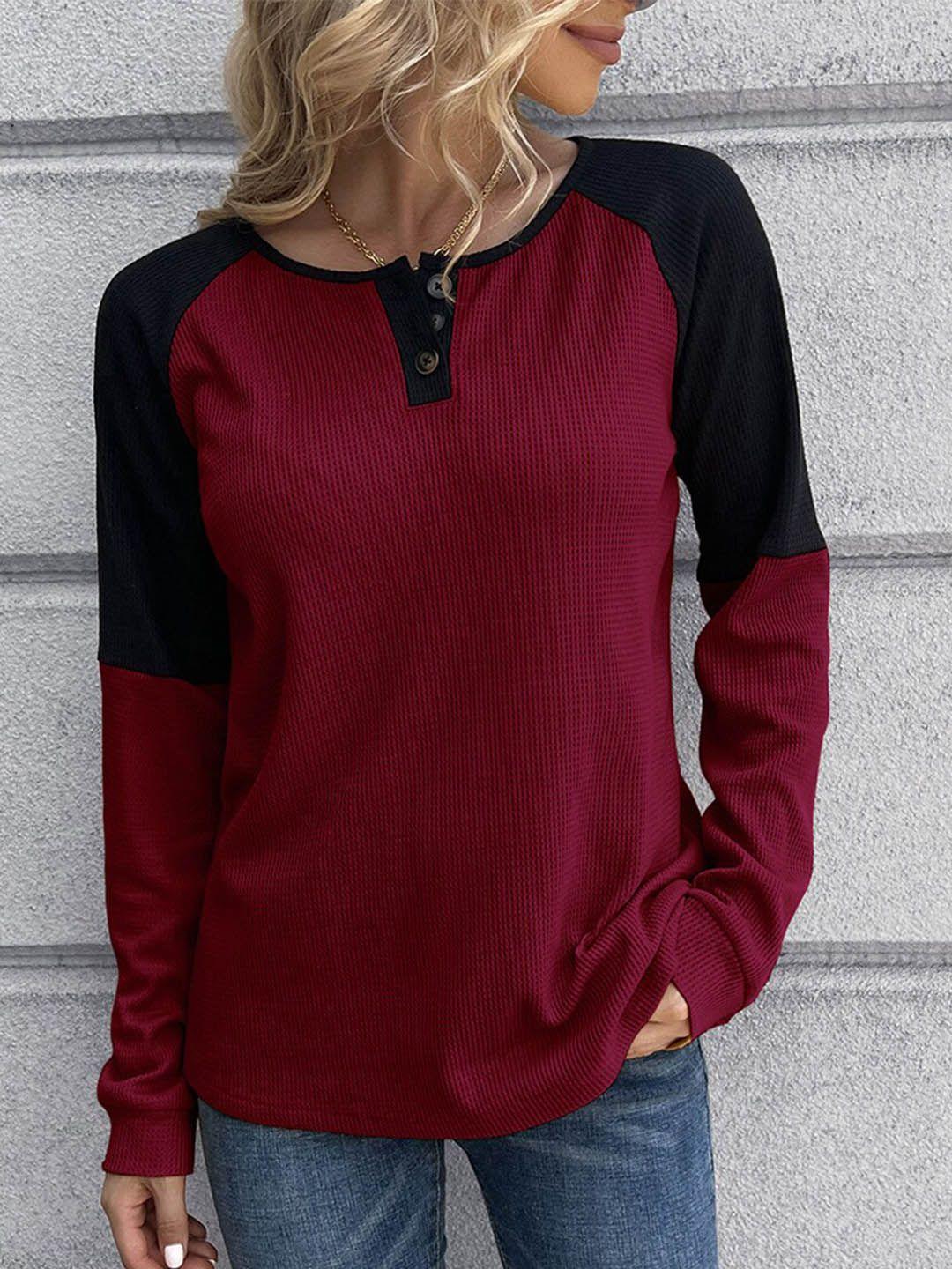 bostreet maroon & black colourblocked top