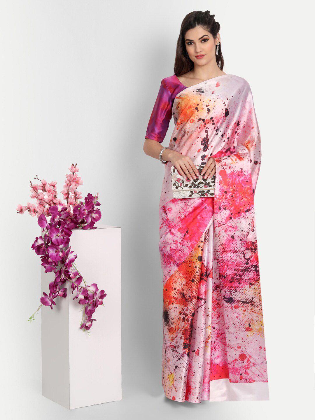 motihamir pink & white tie and dye satin saree