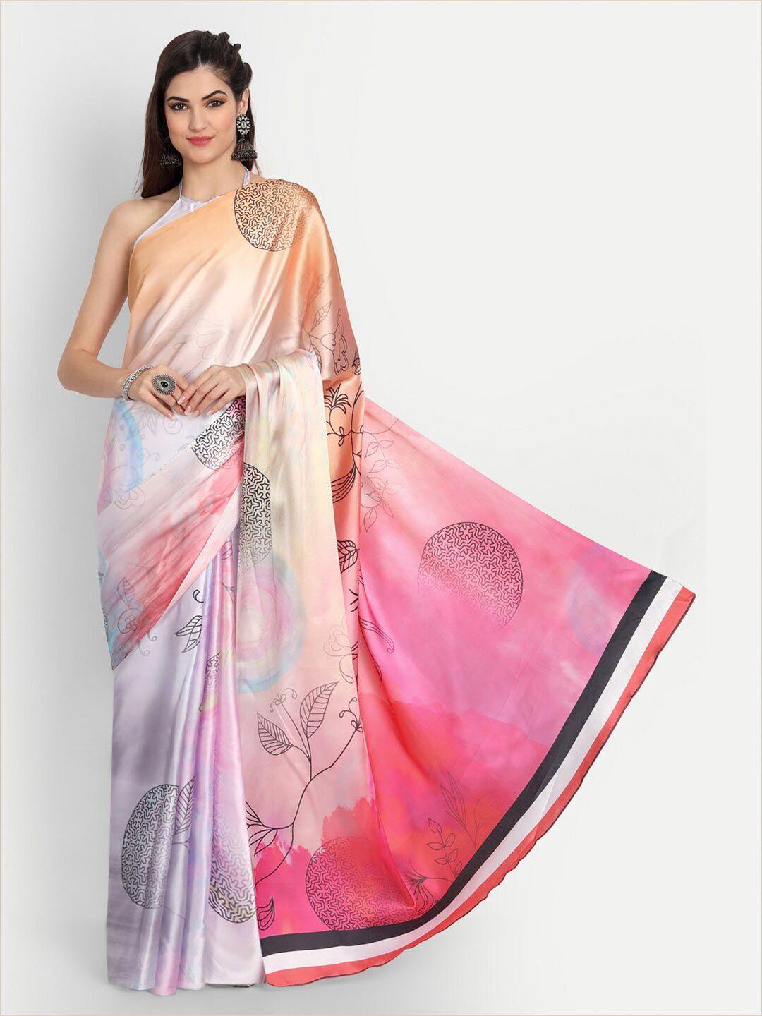 motihamir white & pink floral satin saree