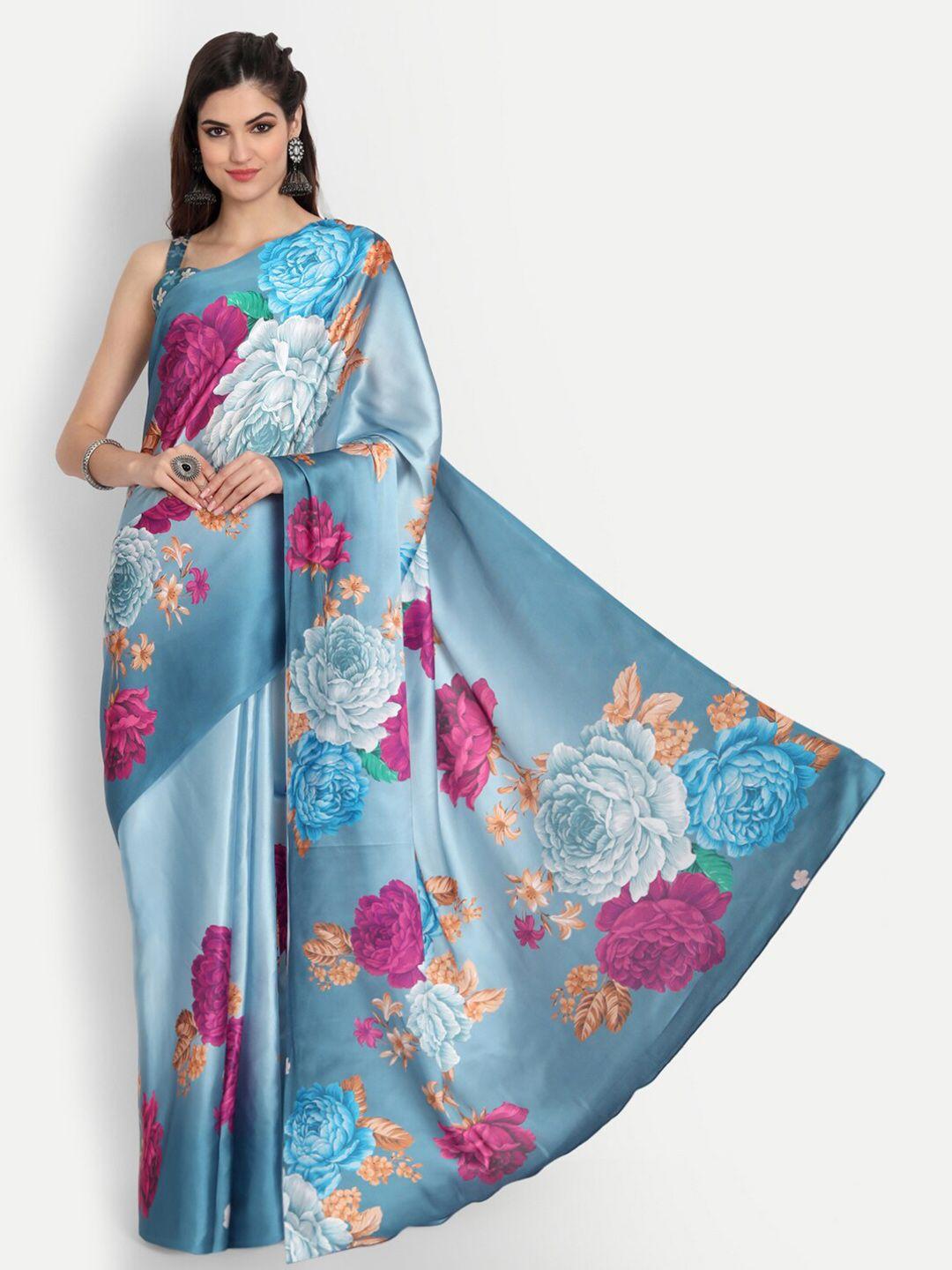 motihamir blue & pink floral satin saree