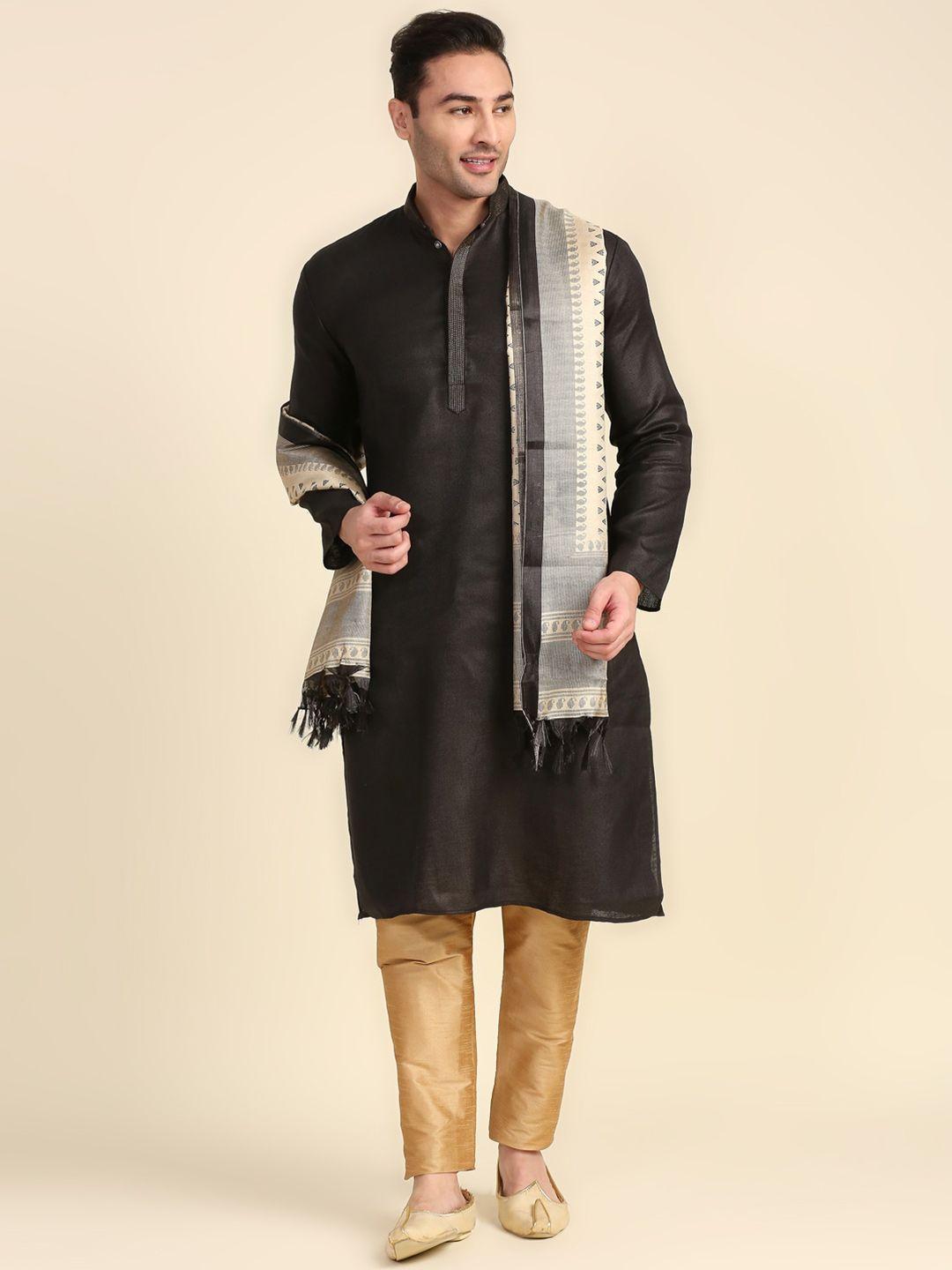 dupatta bazaar men beige & black ethnic motifs printed dupatta